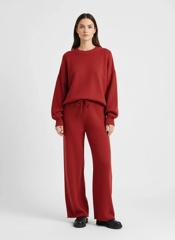 cherry red round neck sweater and pant set
