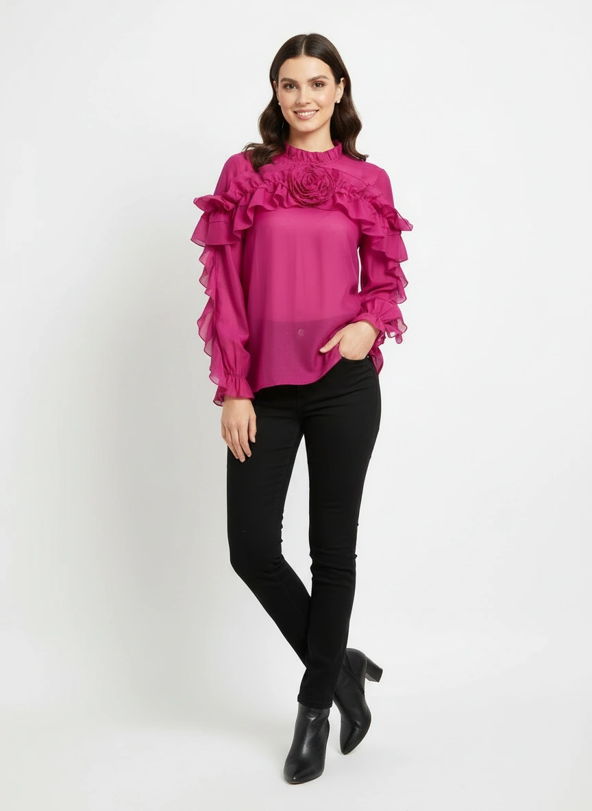 Rose red silky shirt
