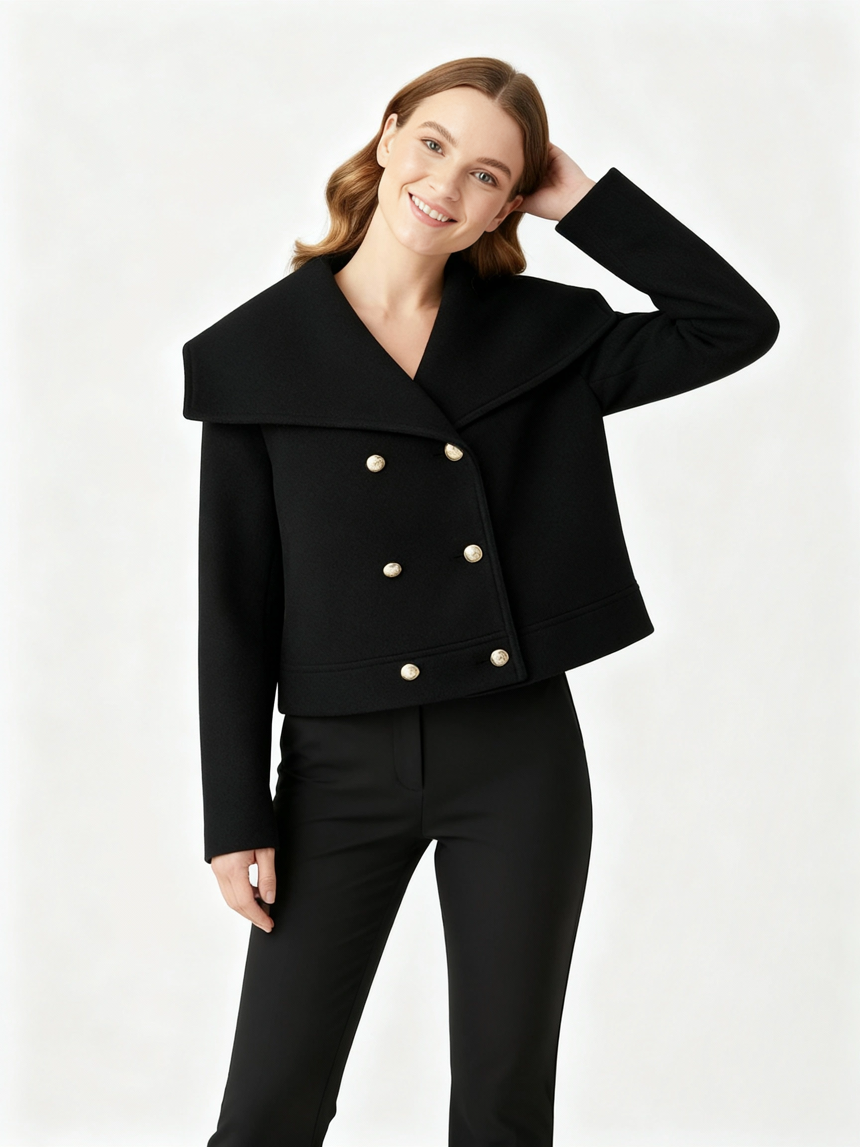 Black double-breasted suit jacket