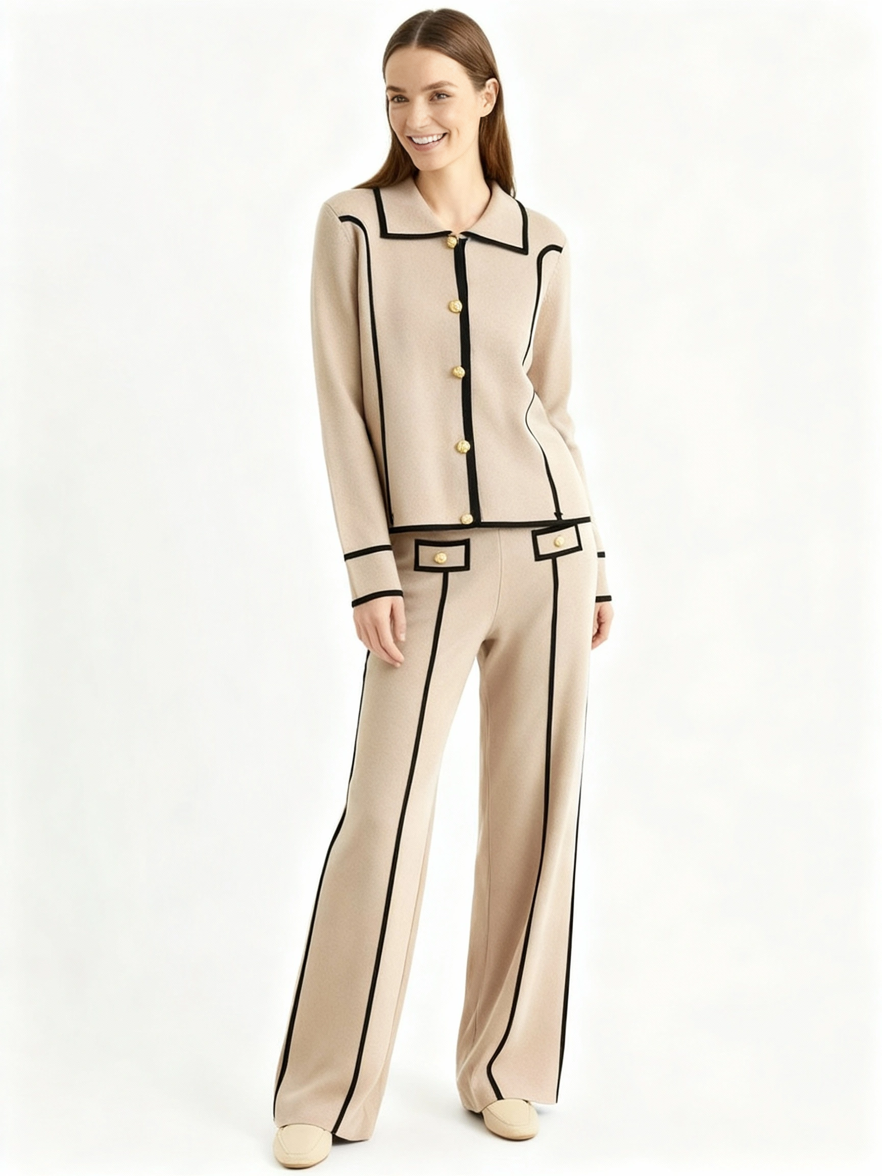 minimalist sophisticationlight khaki shirt and straight pant