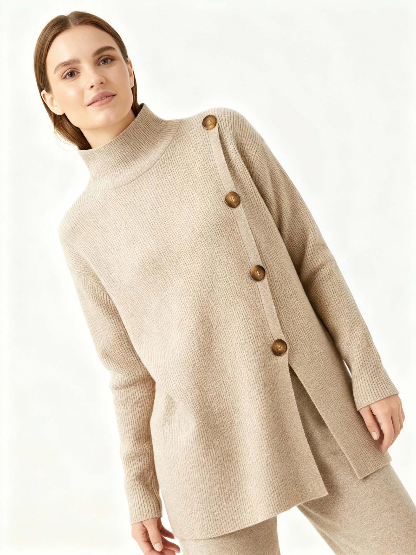 light khaki sweater and pant set,