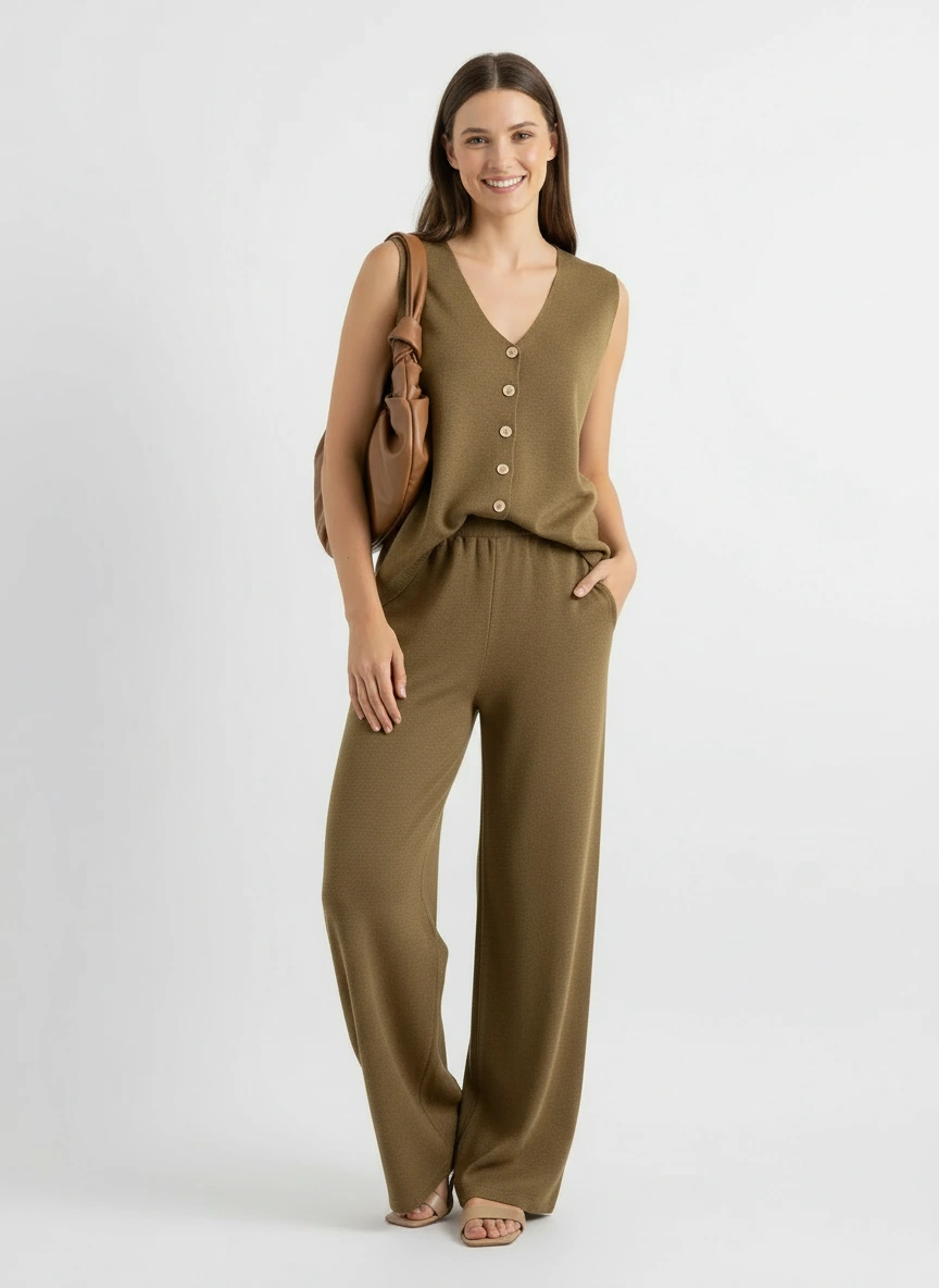 Sophisticated dark brown vest and wide leg pant