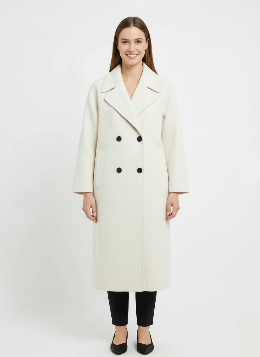 white wool double-breasted suit overcoat