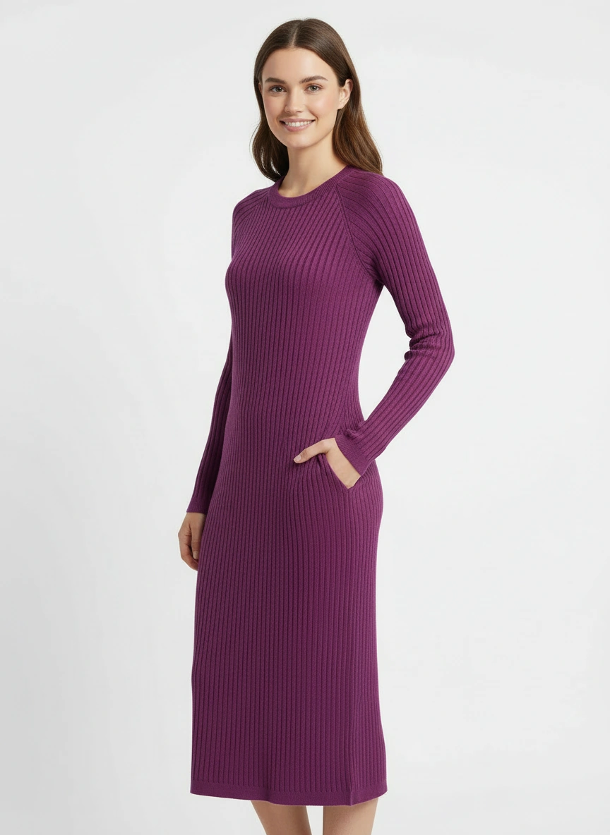 long sleeve purple midi dress