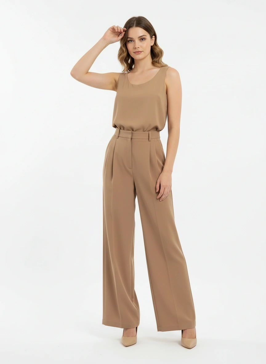 Khaki wide leg office wear pant