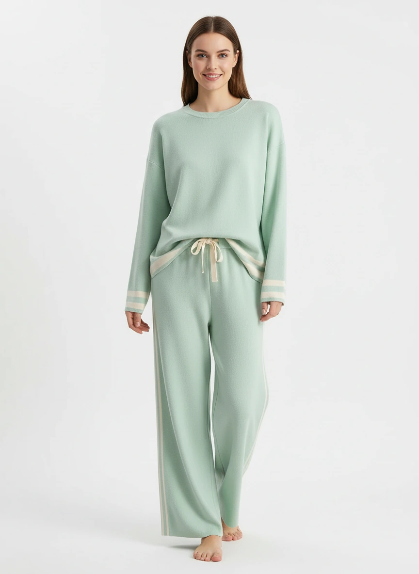 light green pullover and wide leg pant set