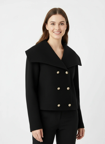 Black double-breasted suit jacket