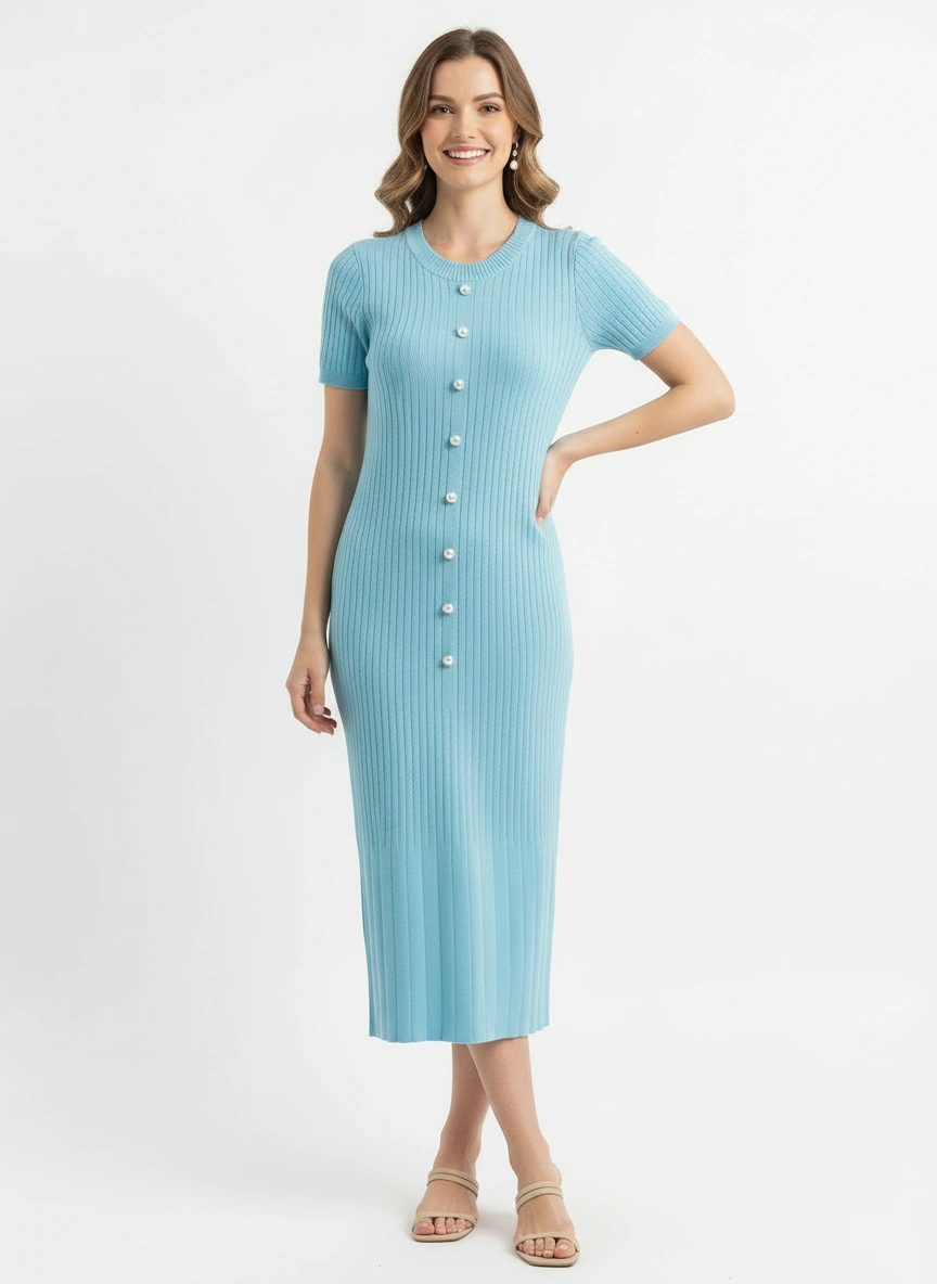 light blue sweater midi dress