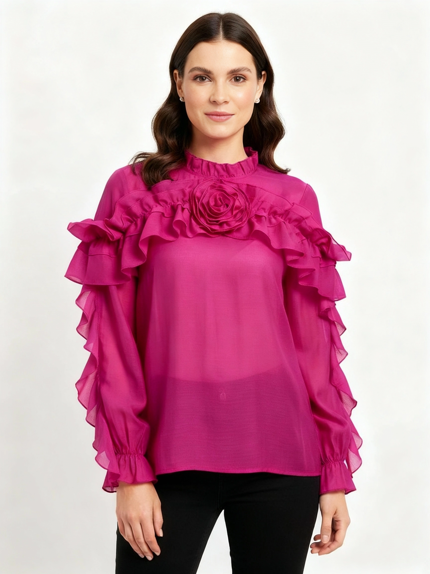 Rose red silky shirt