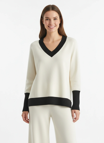 Sophisticated creamy white v neck sweater
