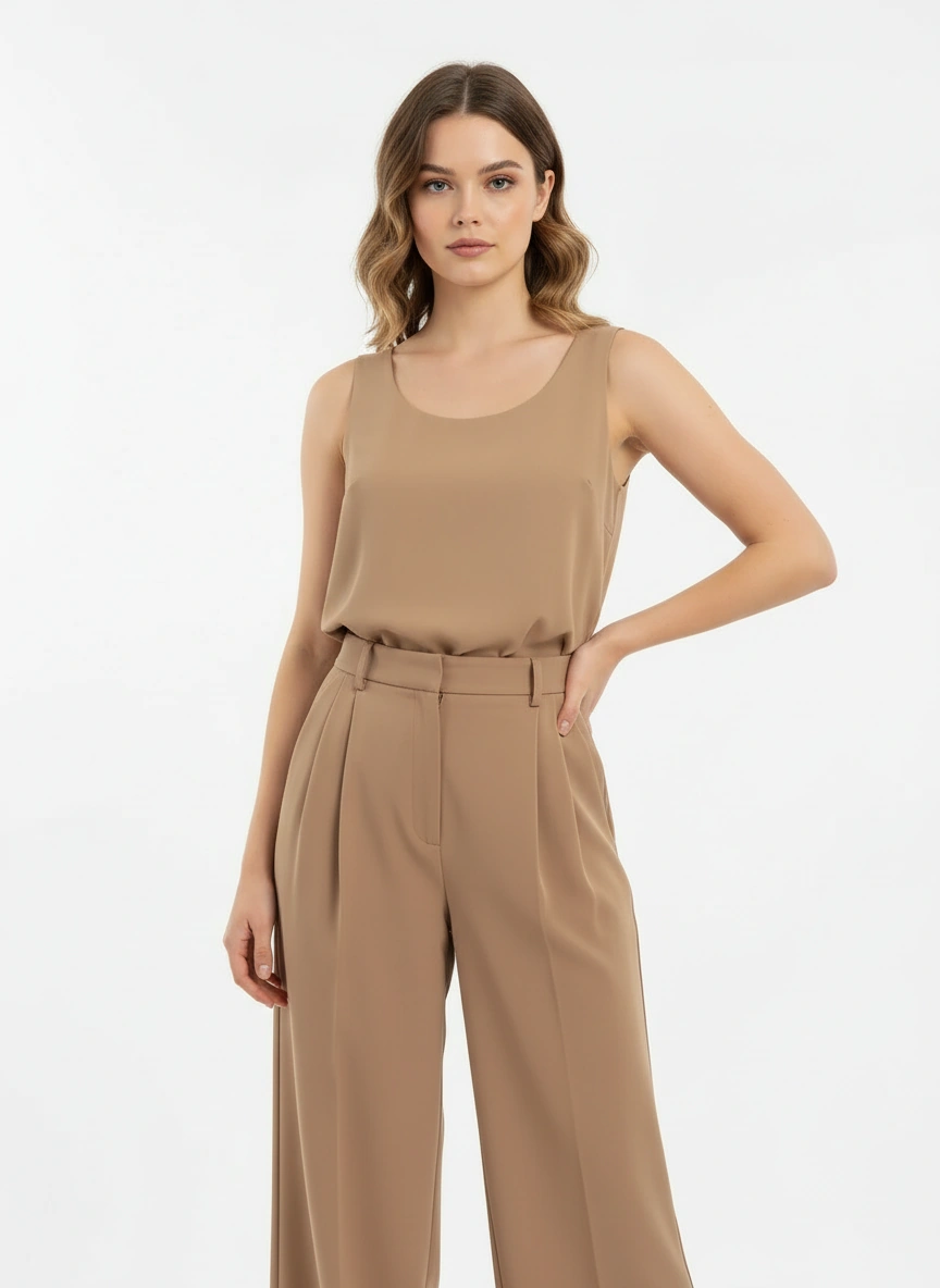 Khaki wide leg office wear pant