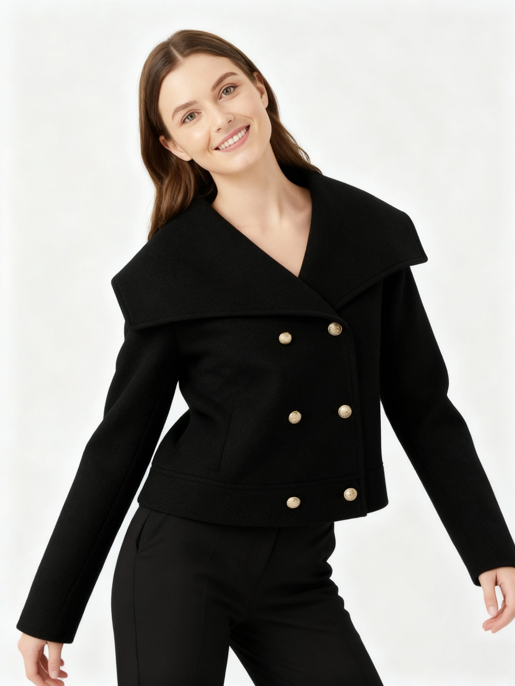 Black double-breasted suit jacket