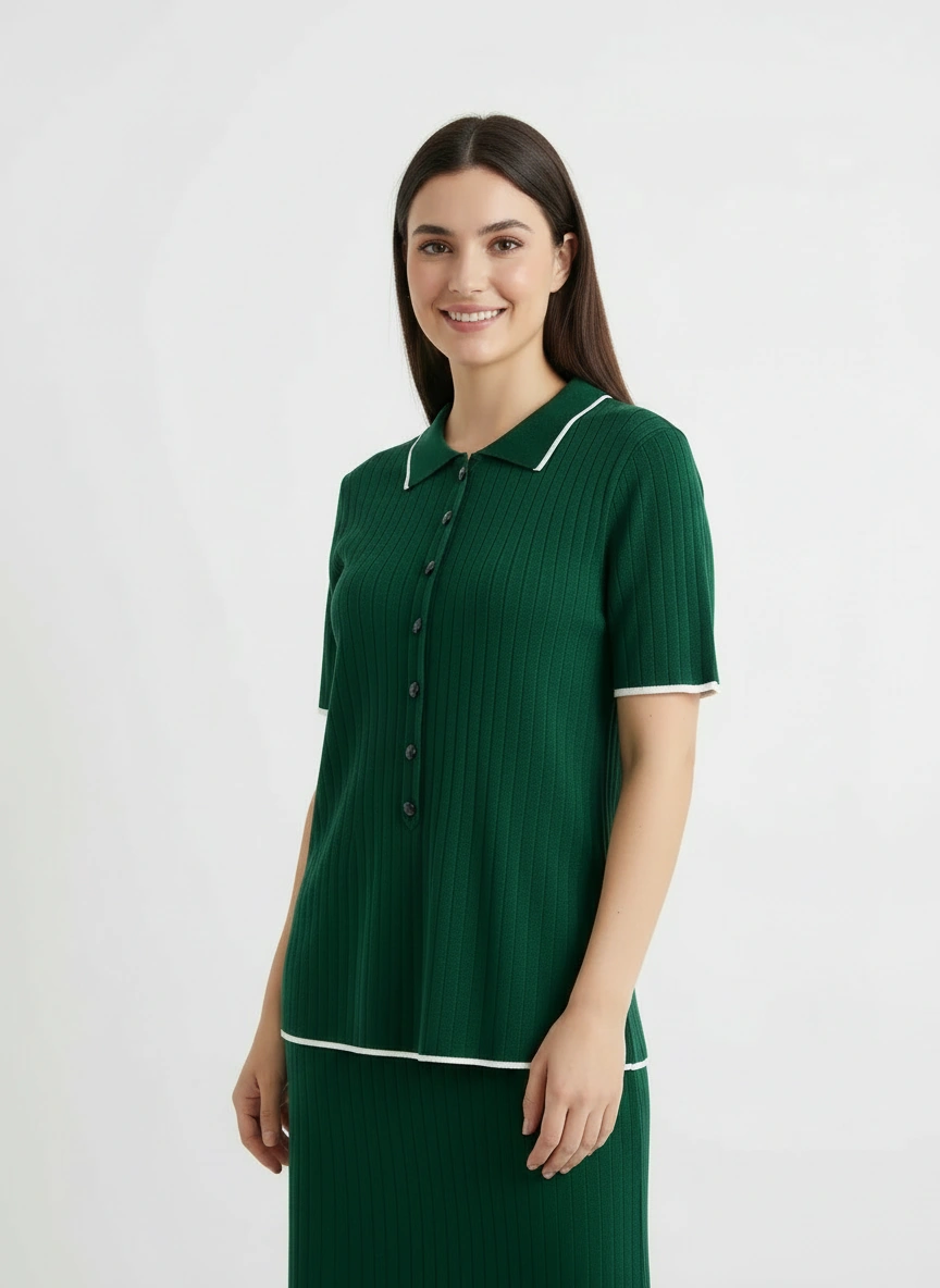 Dark green short sleeve top and midi skirt set