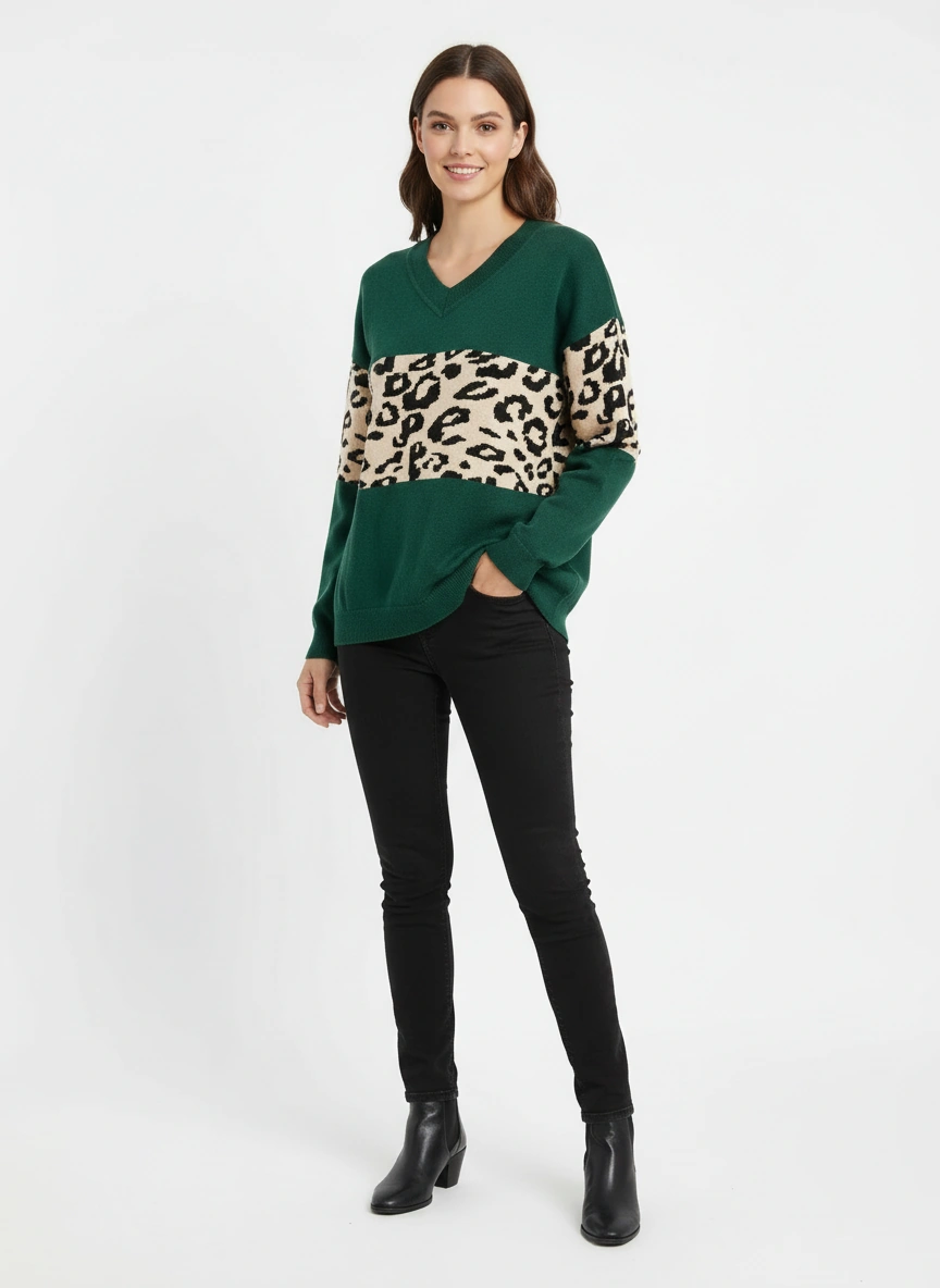 dark green v neck sweater