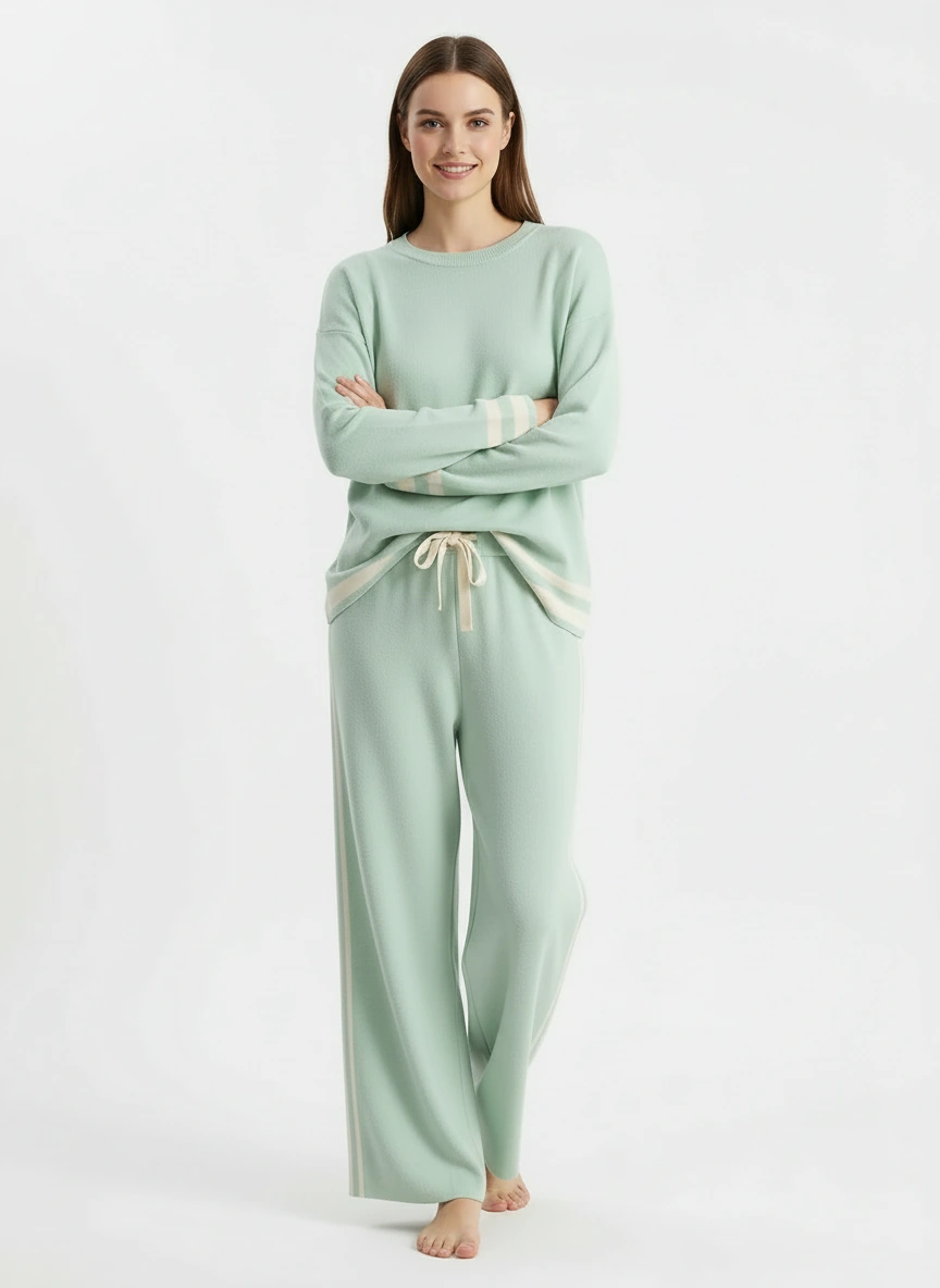 light green pullover and wide leg pant set