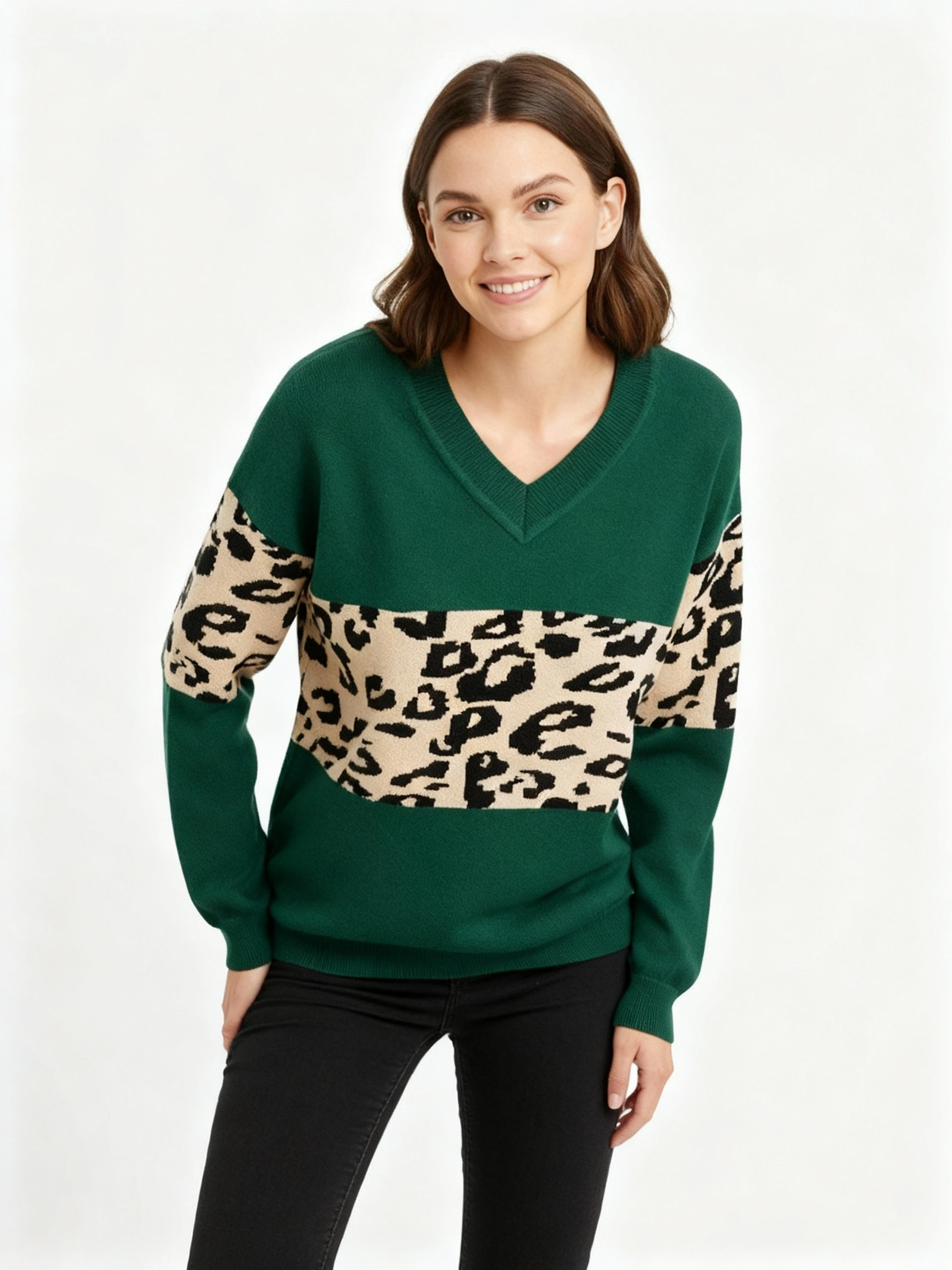 dark green v neck sweater