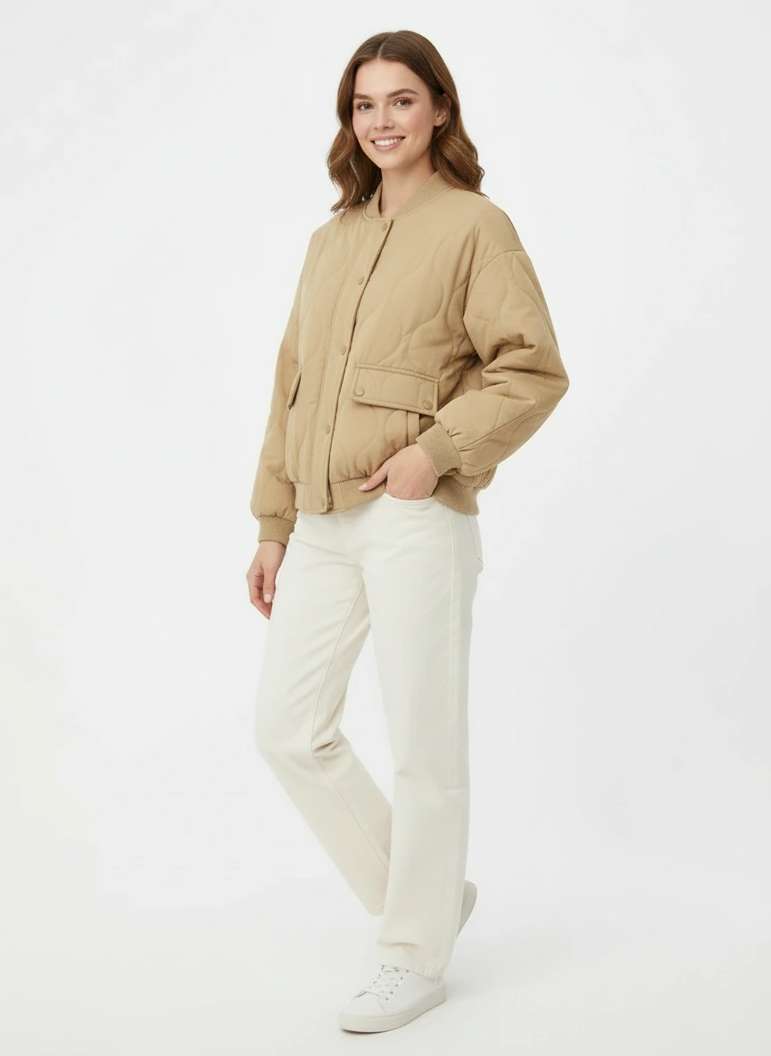 Versatile khaki puffy jacket