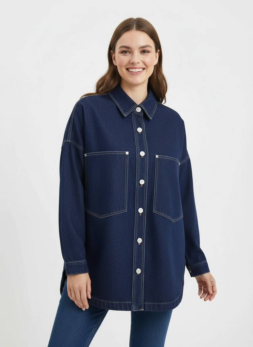 dark blue denim shirt