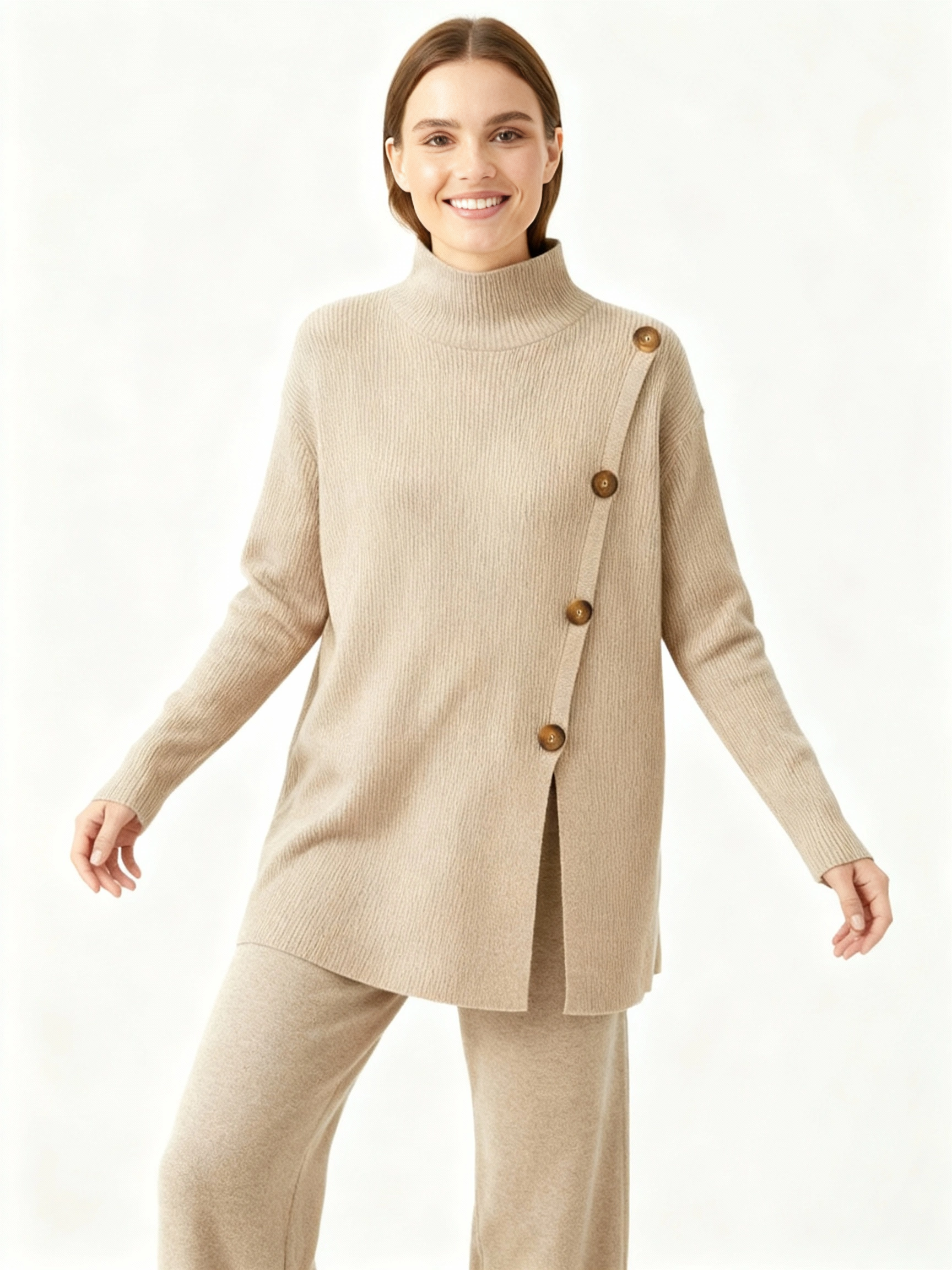 light khaki sweater and pant set,