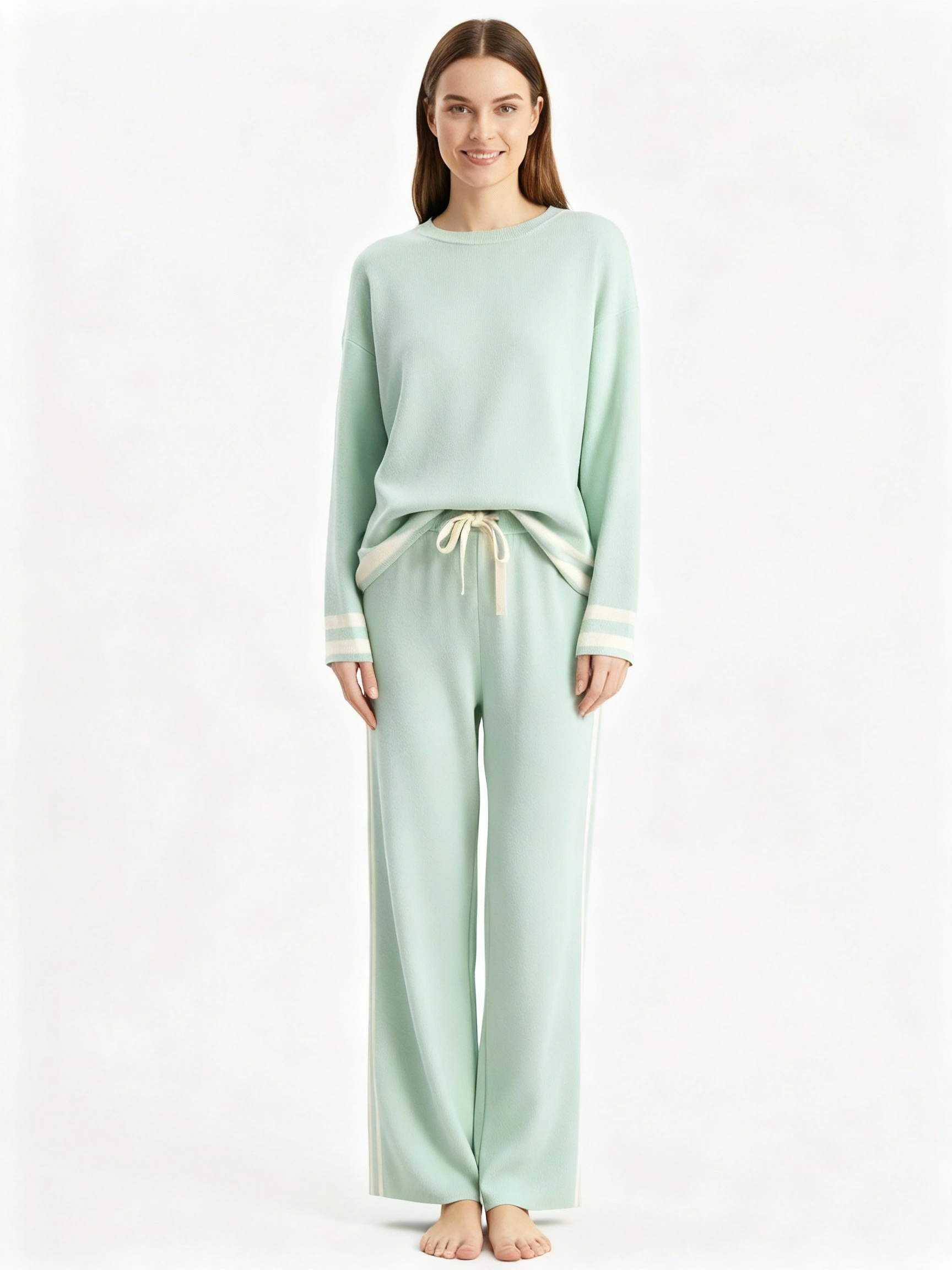 light green pullover and wide leg pant set