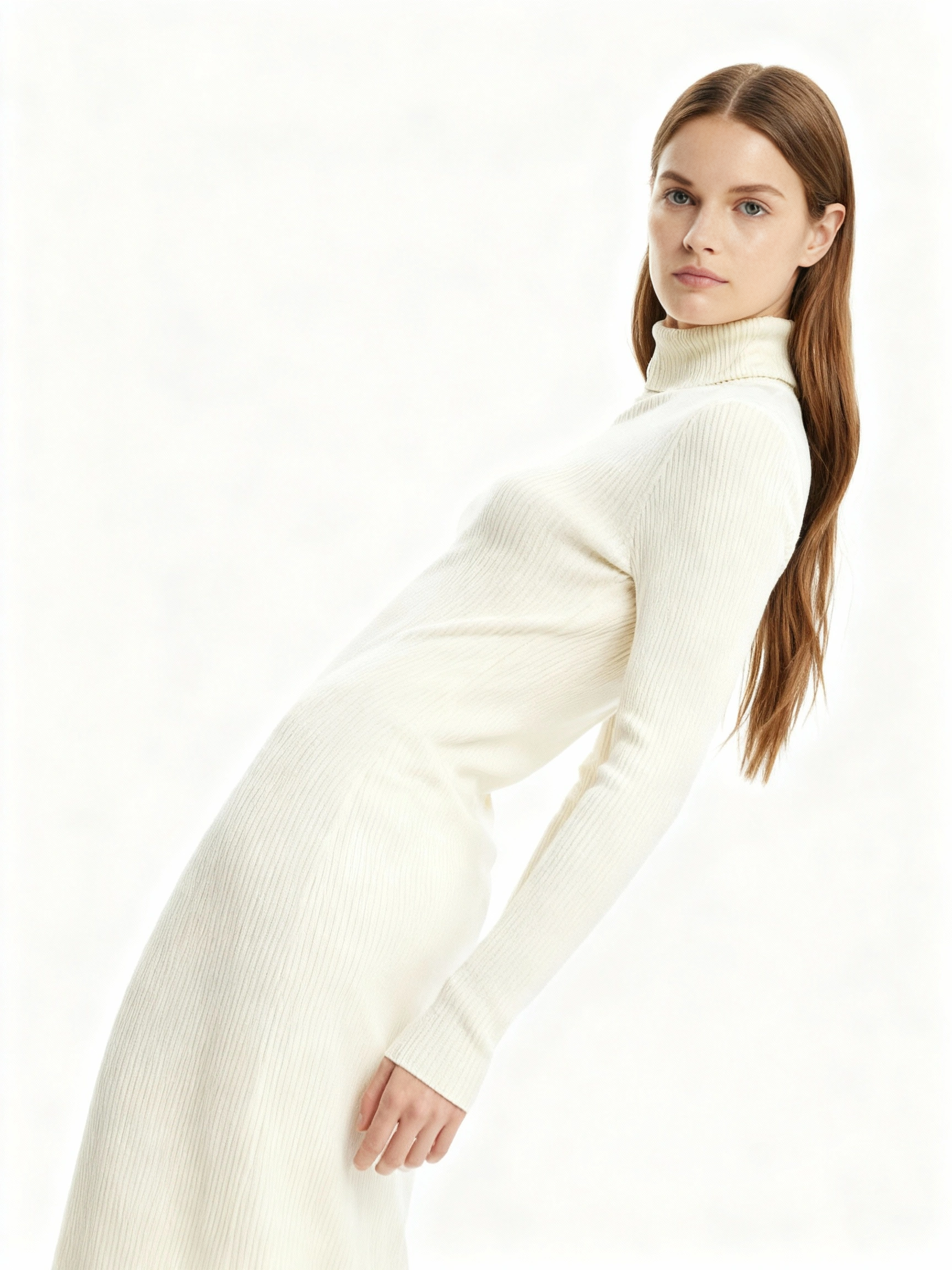 turtle neck creamy white long sleeve dress
