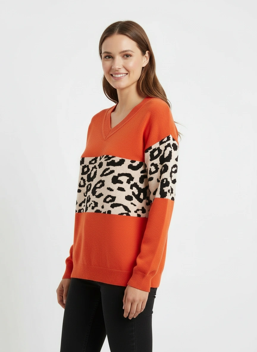 orange v neck sweater