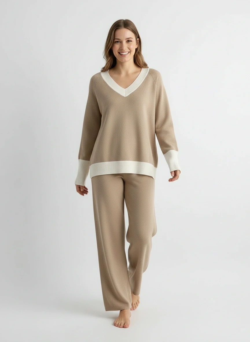 light khaki sweater and pant set