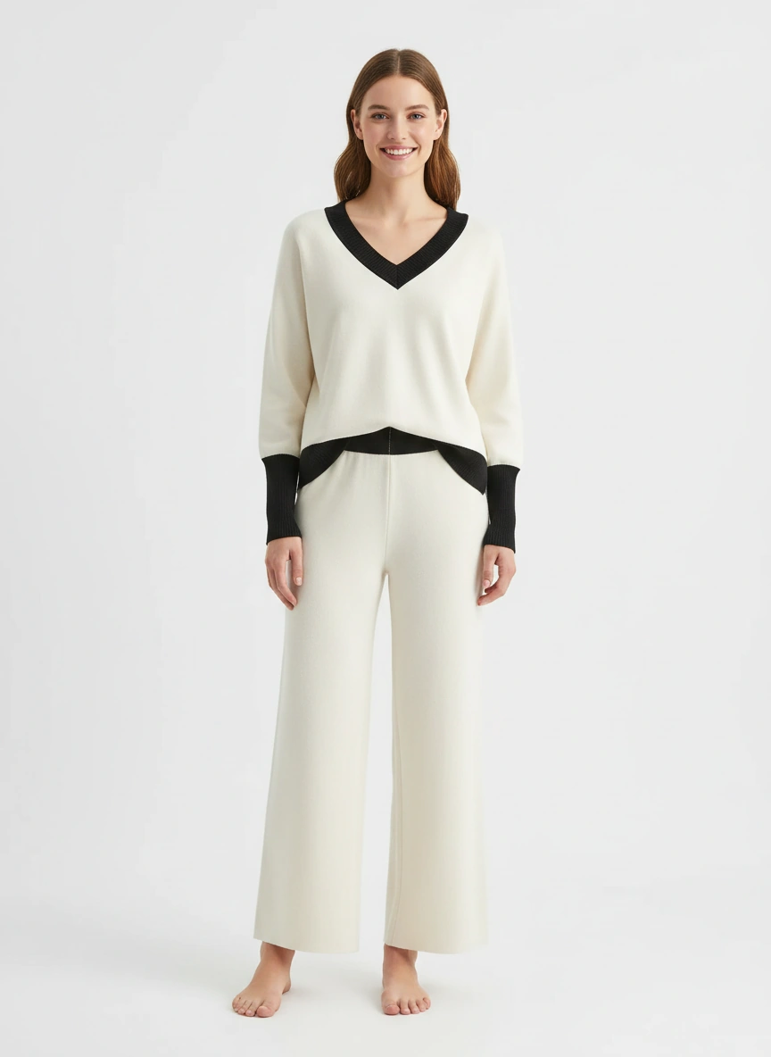 Sophisticated creamy white v neck sweater