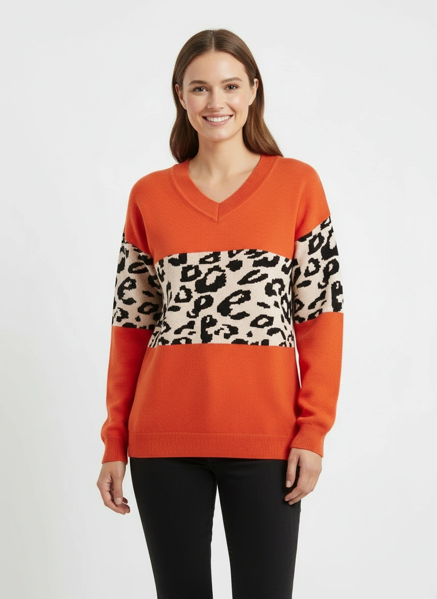 orange v neck sweater