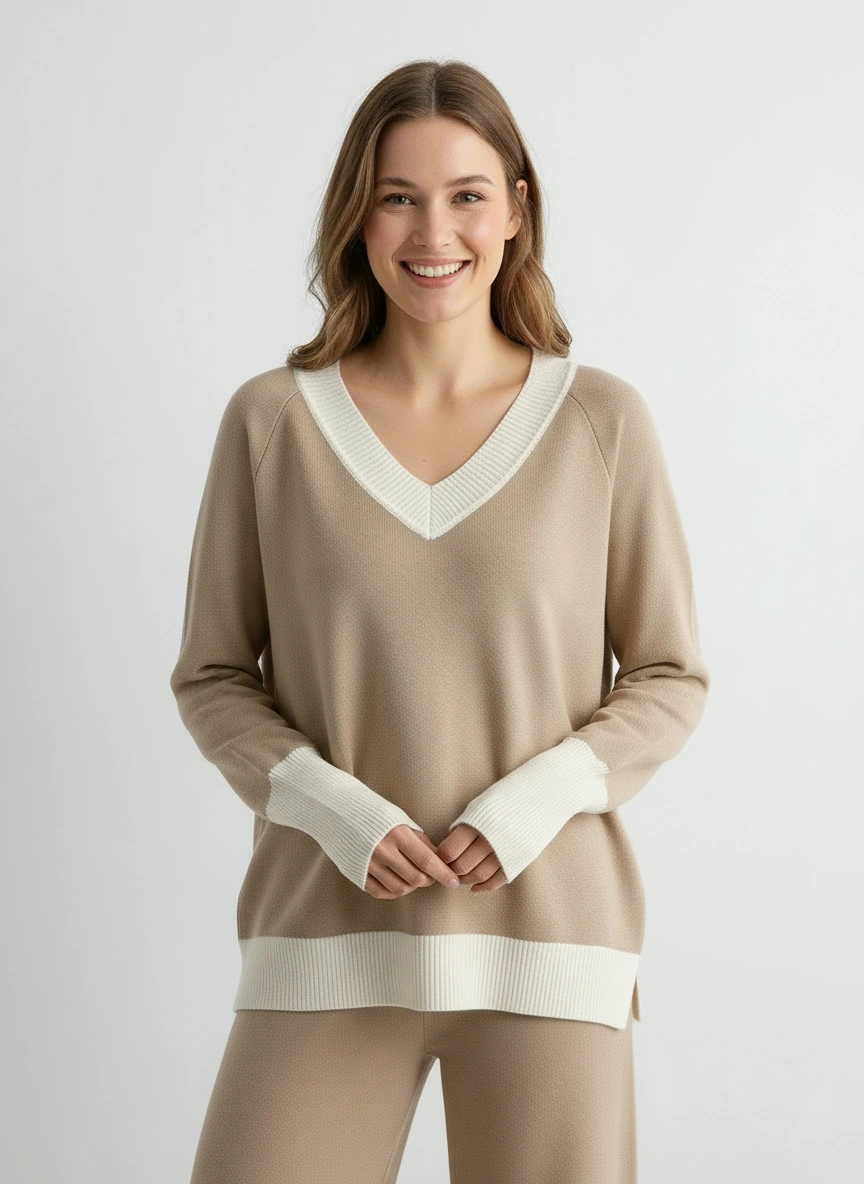 light khaki sweater and pant set