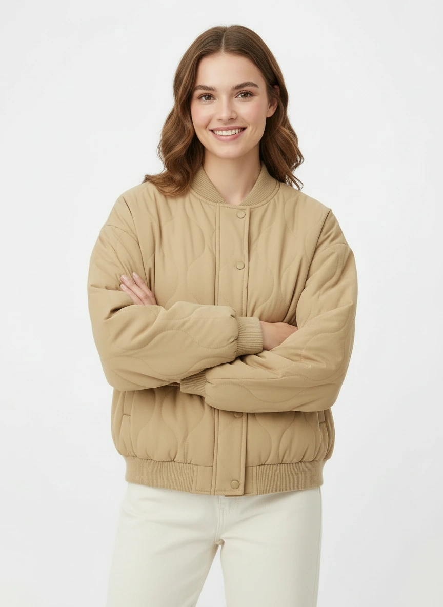 Versatile khaki puffy jacket
