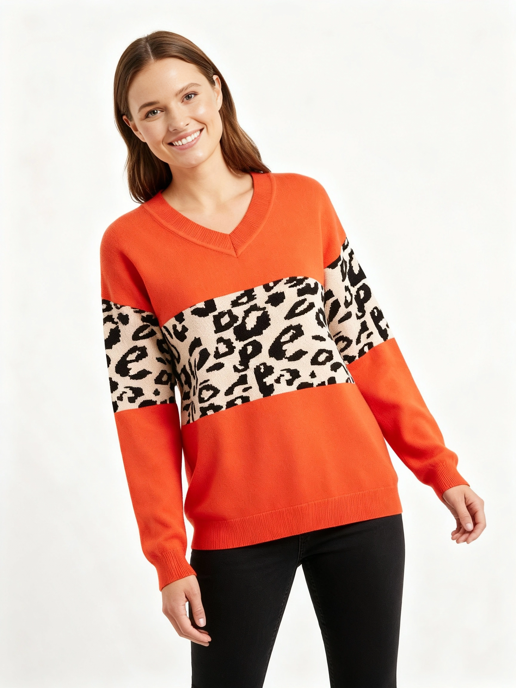 orange v neck sweater
