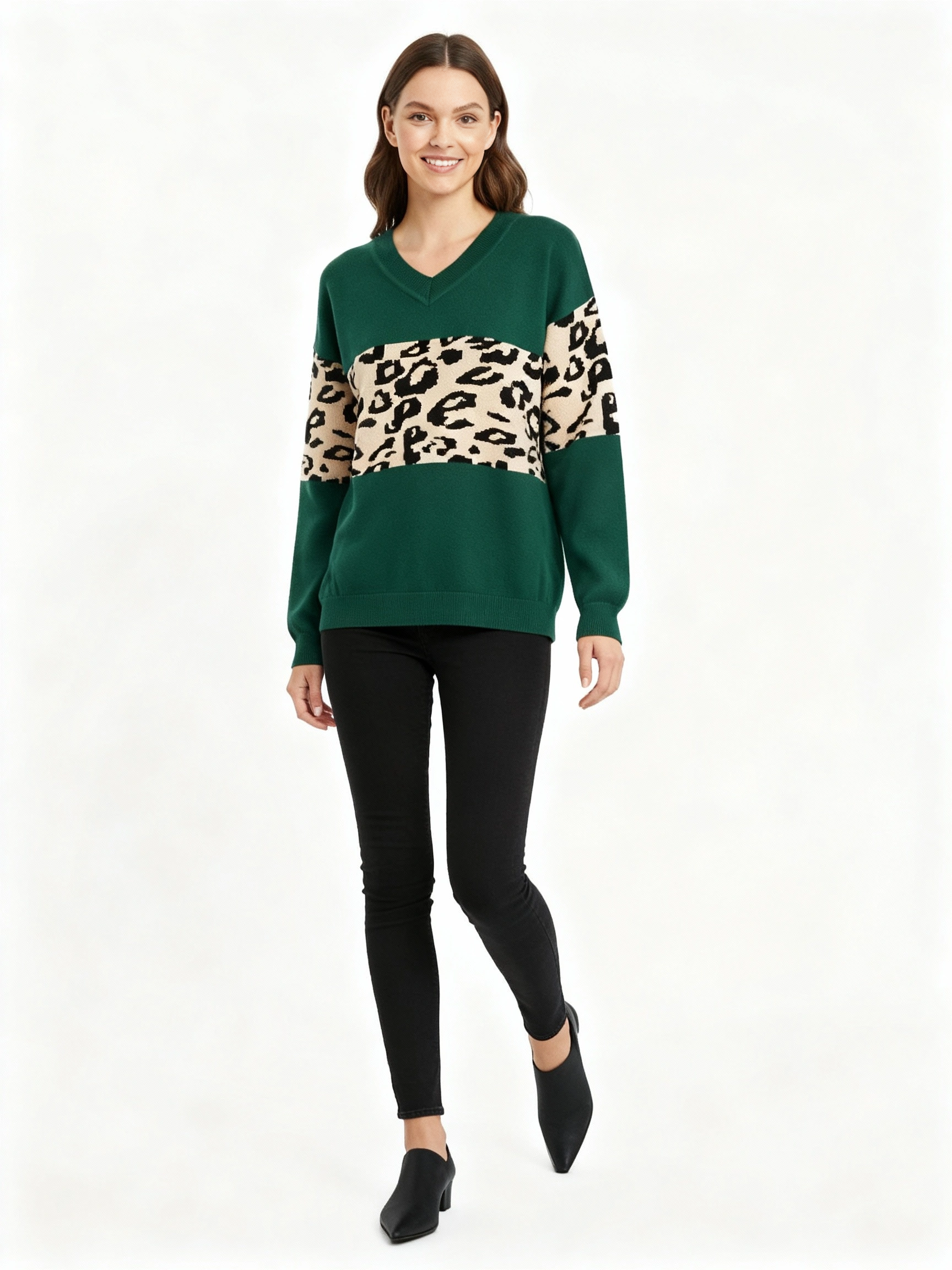 dark green v neck sweater