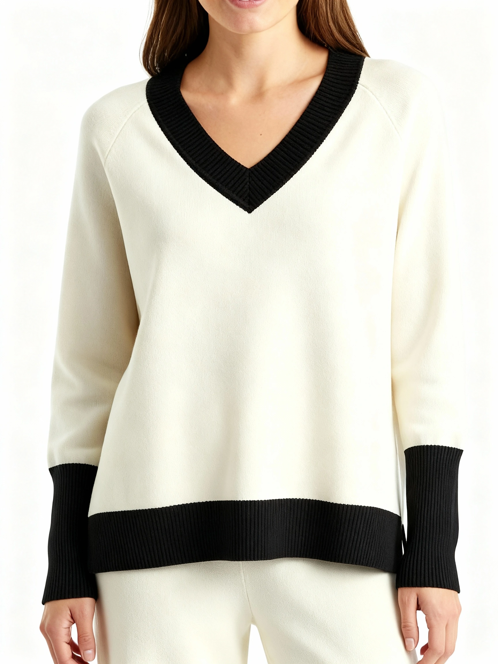 Sophisticated creamy white v neck sweater