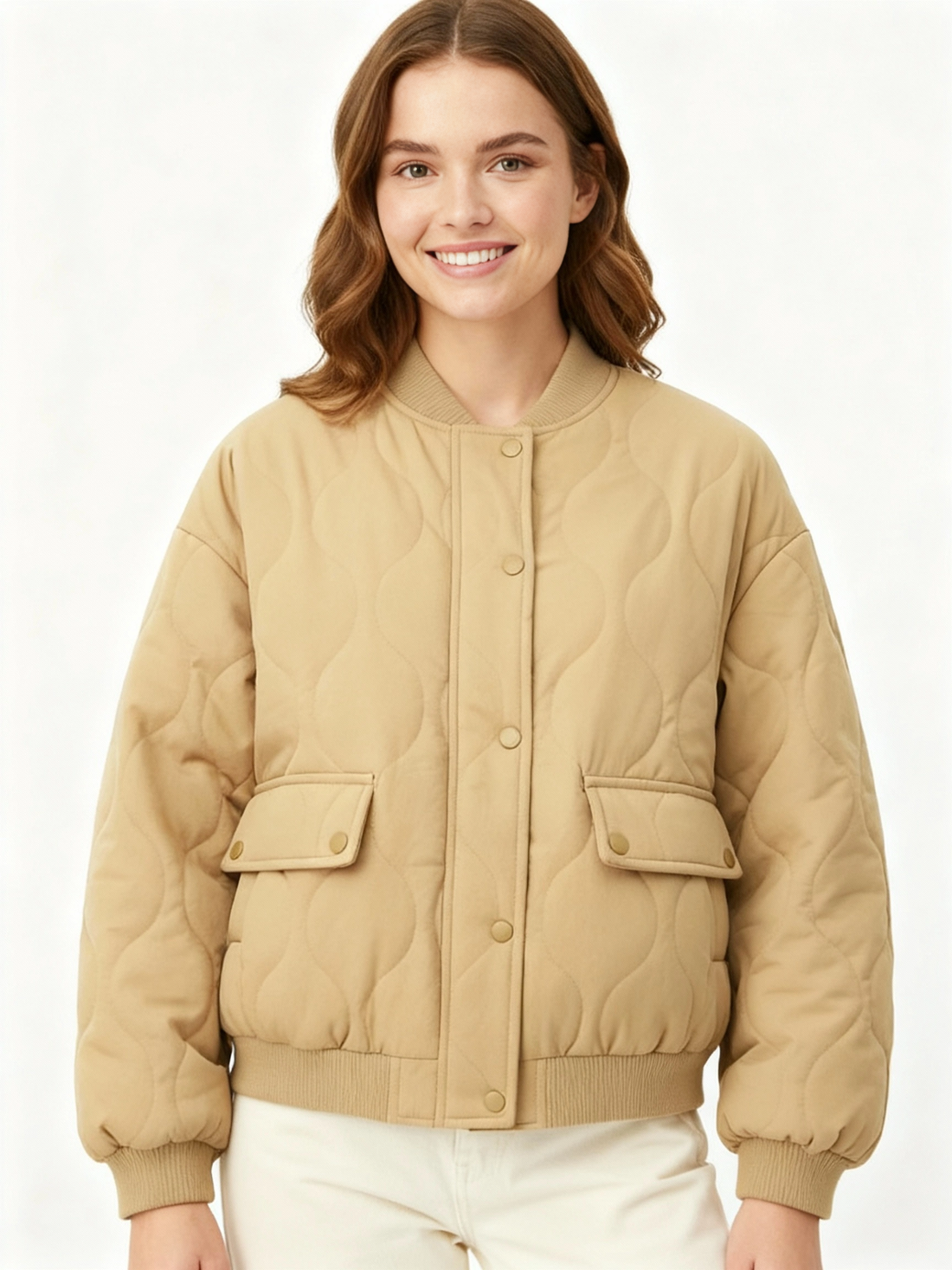 Versatile khaki puffy jacket