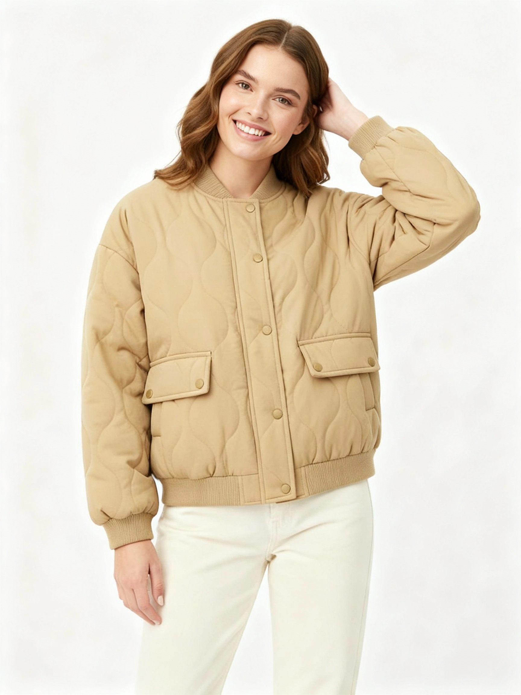Versatile khaki puffy jacket
