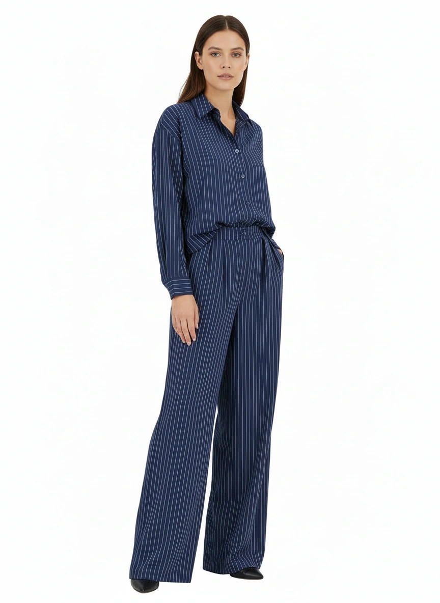 Dark blue wide-leg pants white stripes