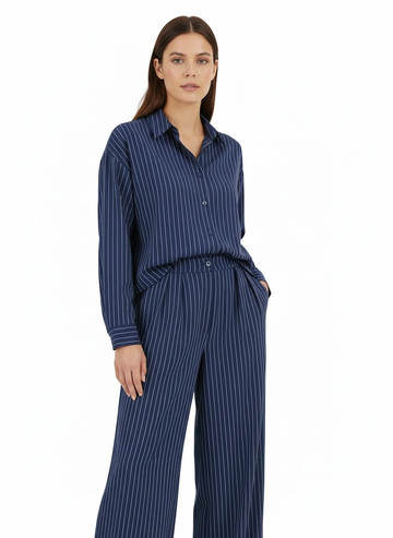 Dark blue wide-leg pants white stripes