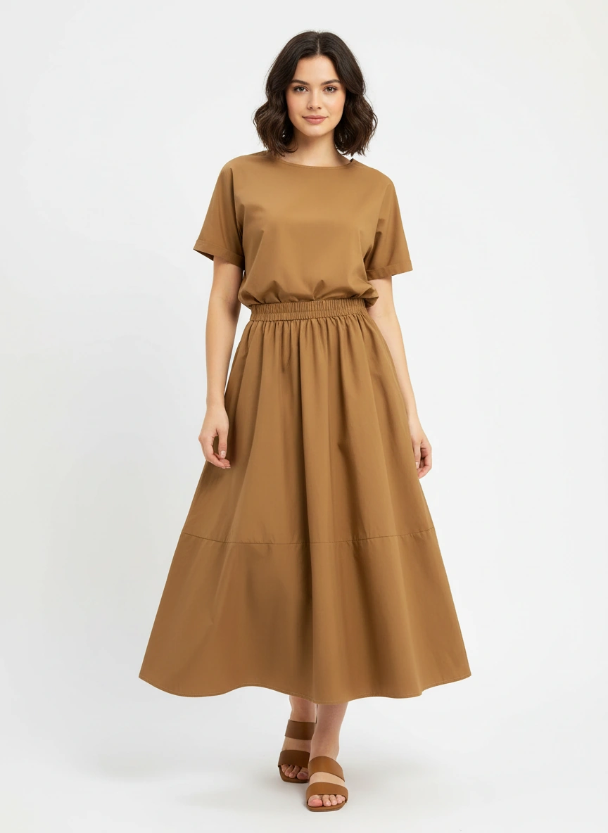 Timeless elegant dark khaki flare skirt
