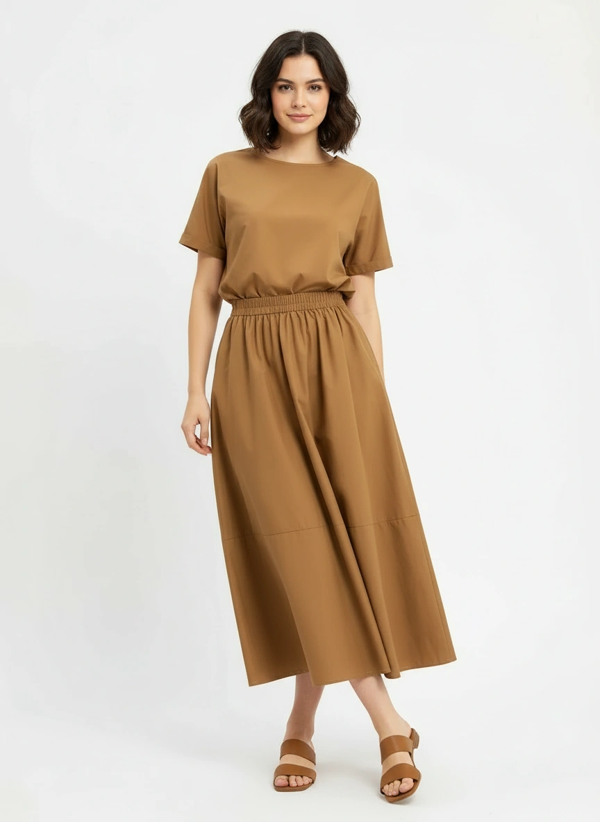 Timeless elegant dark khaki flare skirt