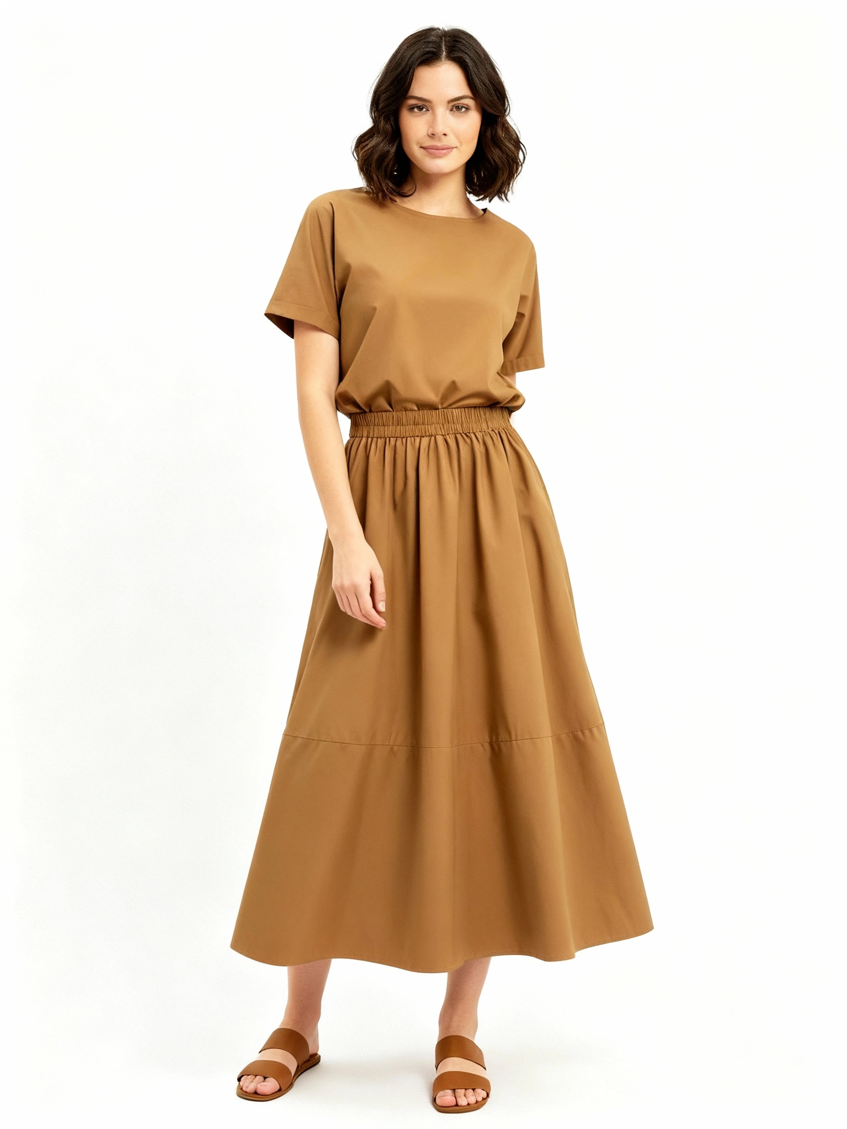Timeless elegant dark khaki flare skirt