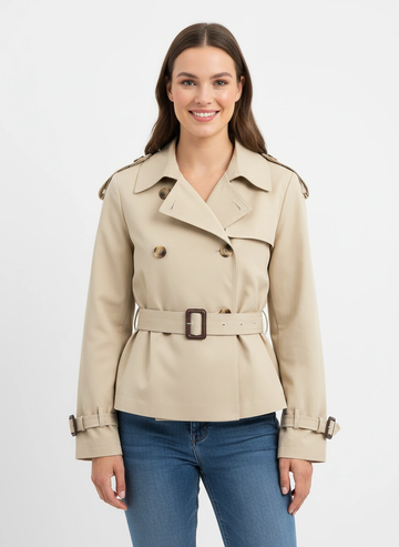 Double breasted polished khaki jacket
