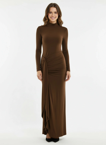 Sophisticated minimalism tailored dark brown maxi dress