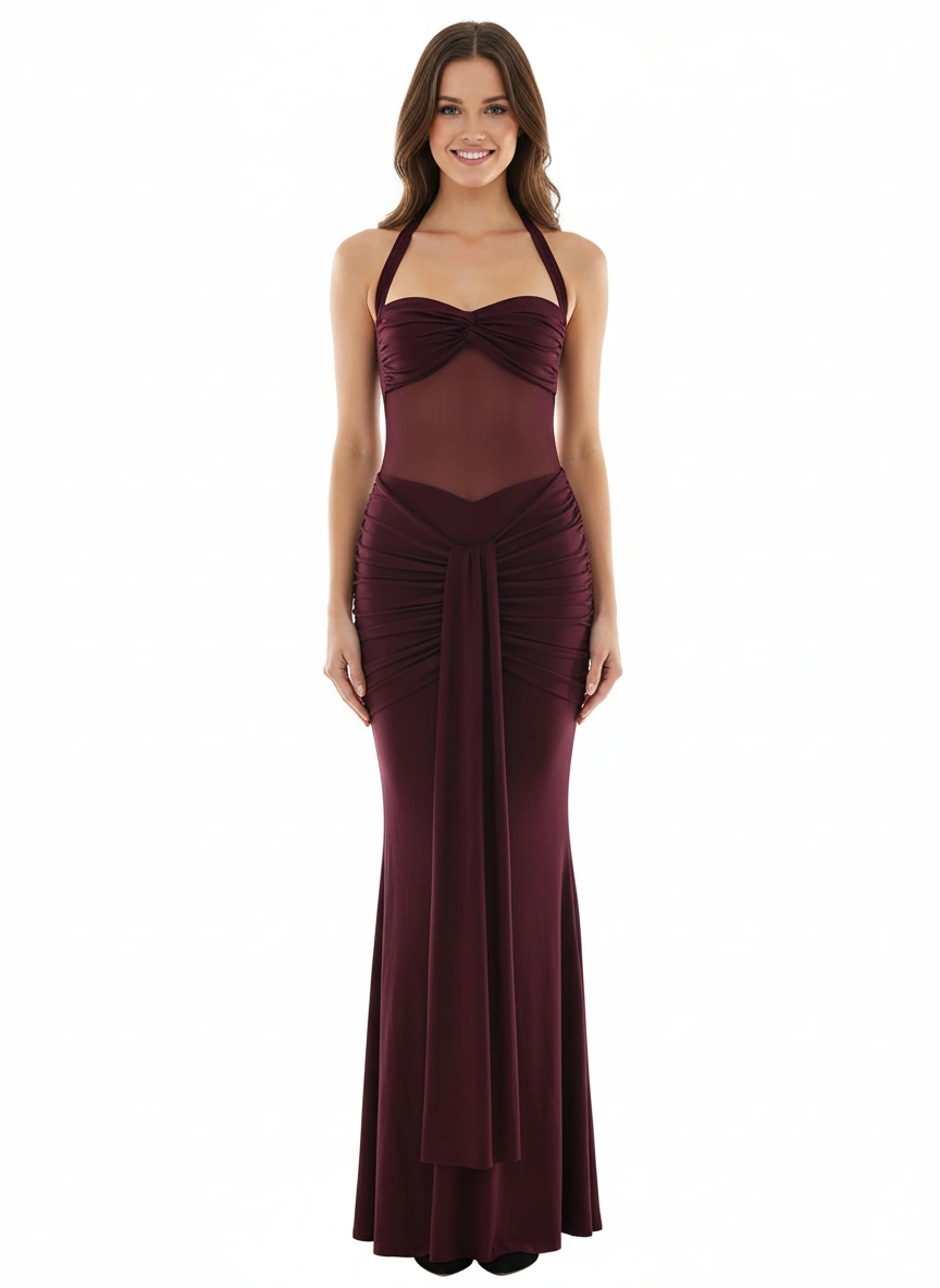 Sophisticated wine red maxi dress