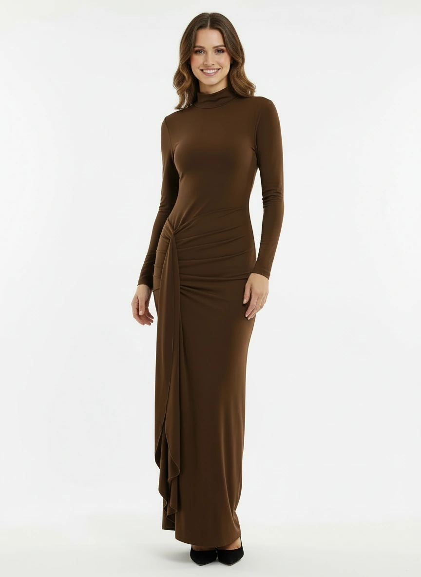Sophisticated minimalism tailored dark brown maxi dress