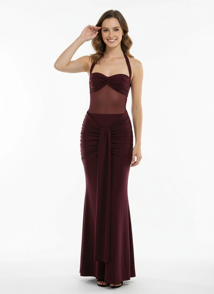 Sophisticated wine red maxi dress