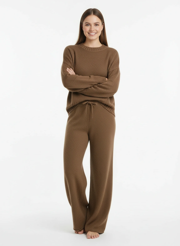 dark brown round neck sweater and pant set