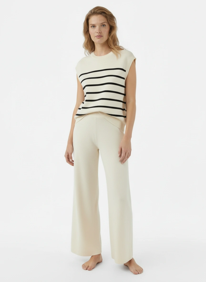 creamy white chic design vest and pant set