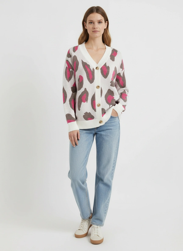 white pink leopard cardigan