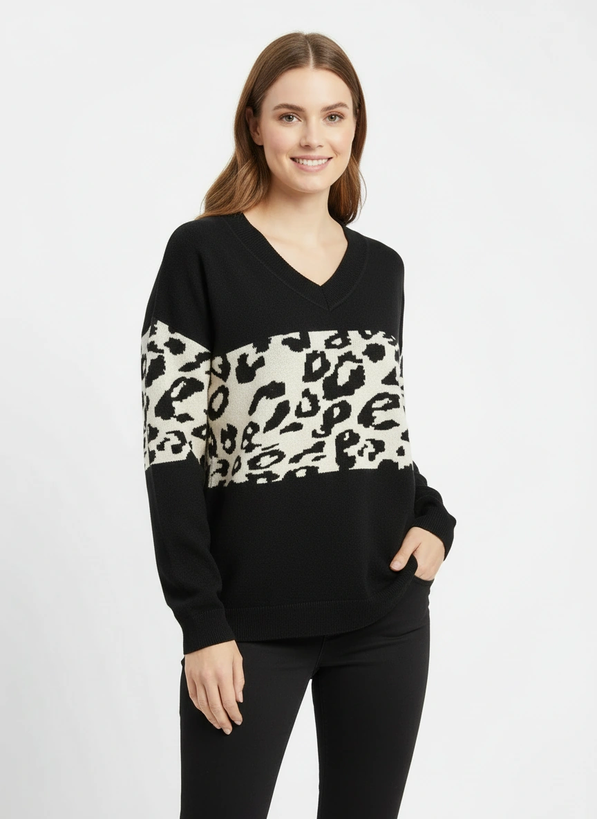 sophisticated black v neck loose fit sweater